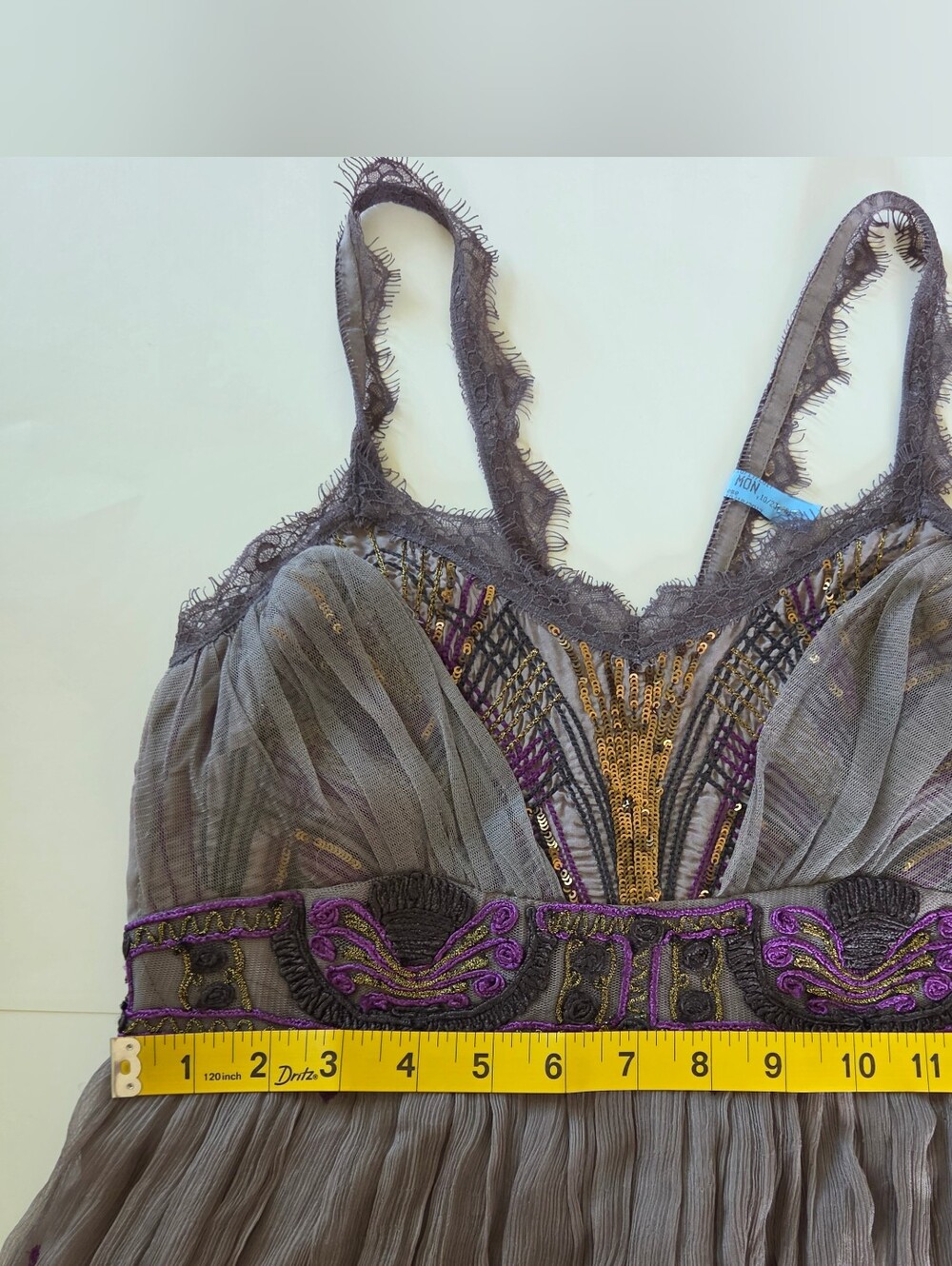 FREE PEOPLE Artemis Purple Gray Embellished Goddess Maxi Dress Whimsigoth Gown M - Picture 12 of 14